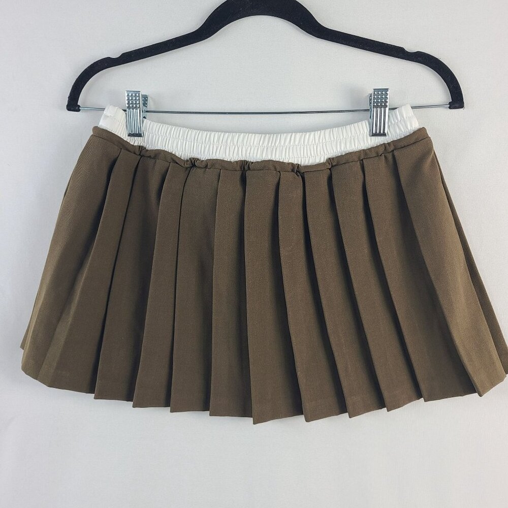 Oak & Fort Womens Pleated Mini Skirt With Drawstring Waistband Teak Brown Sz XS - Picture 6 of 7